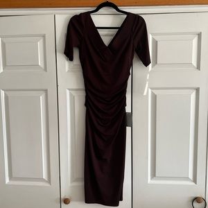 Maggie London Deep V Knee Length Brown Dress, Women's Size 4, NWT